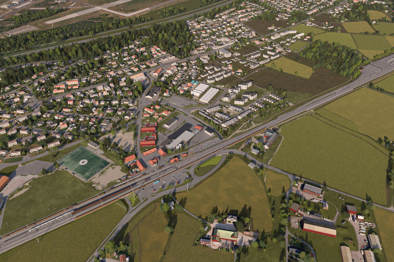 Illustrasjonen viser togspor og togparkeringsanlegg.