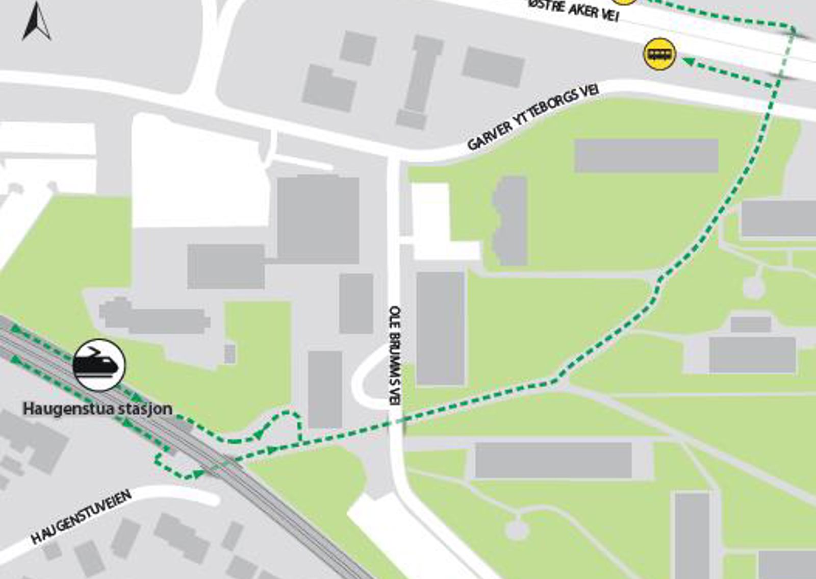Kart som viser at bussene kjører fra bussholdeplassen Smedstua.