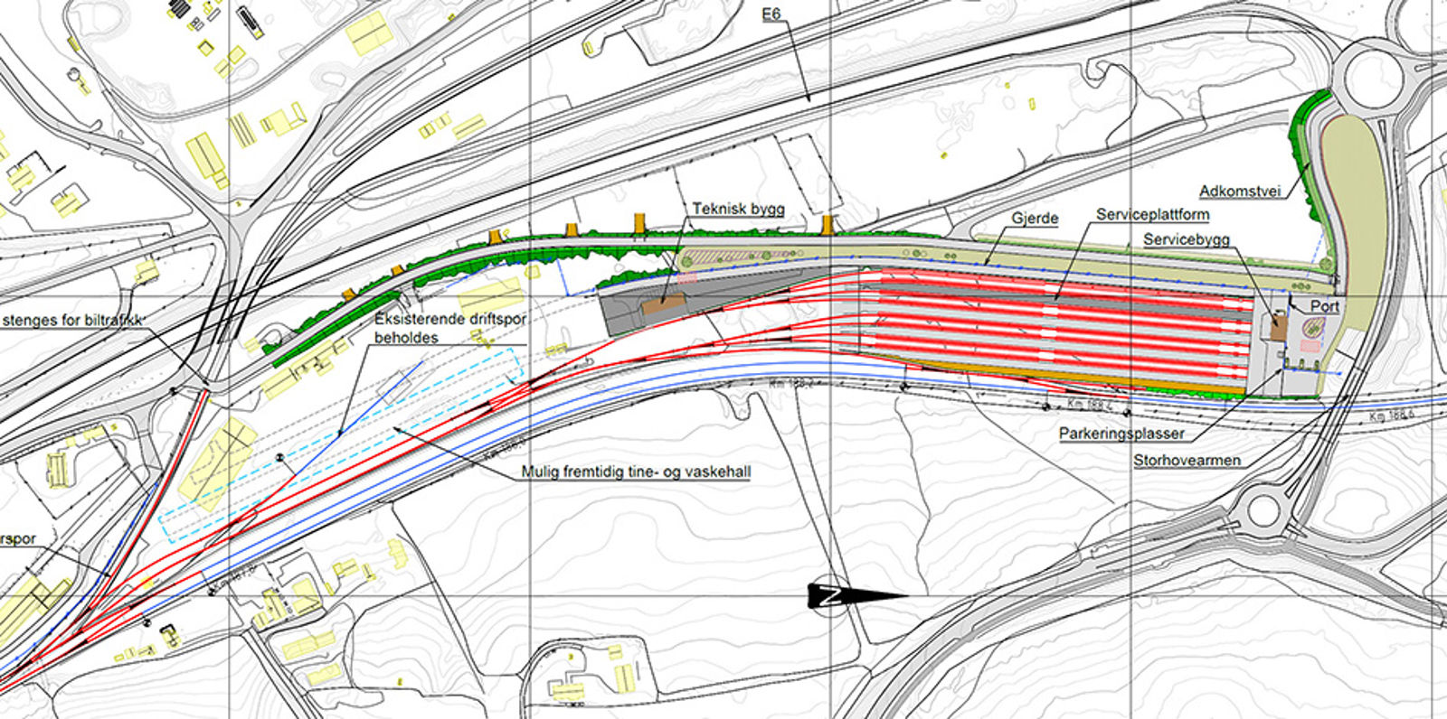 Et kart over området togparkeringen skal ligge på