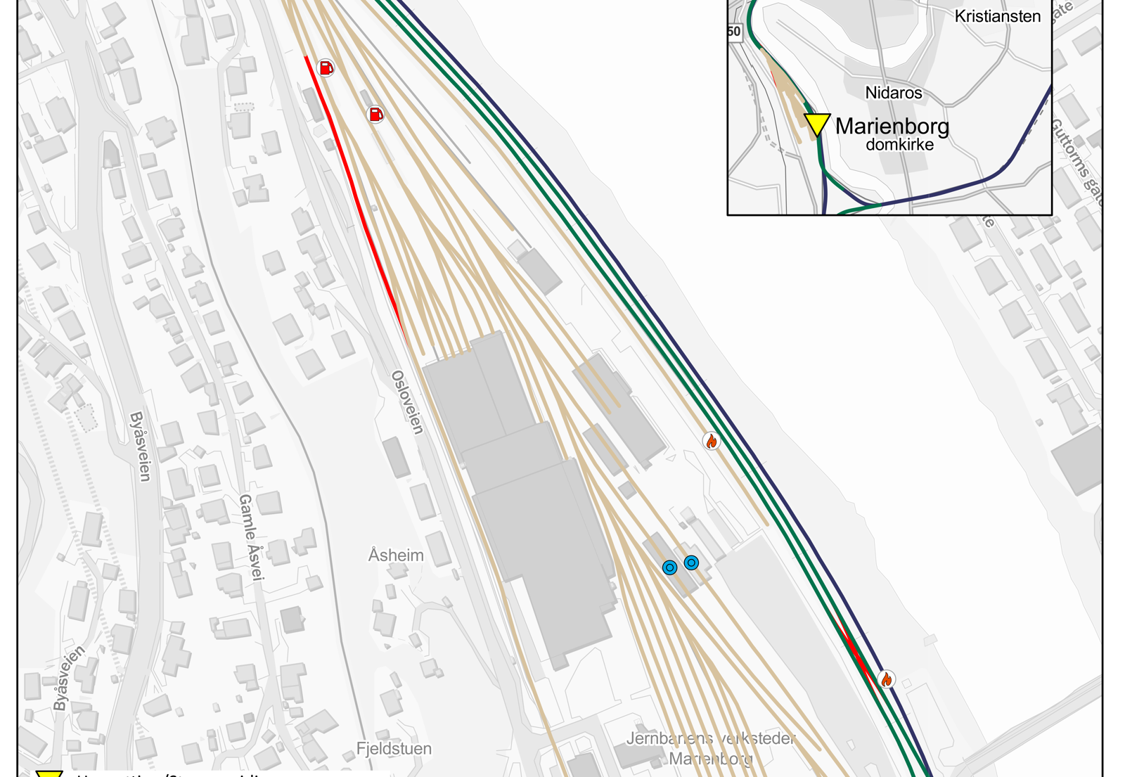 Oversikt over hensettingsanlegget på Marienborg. Kart.