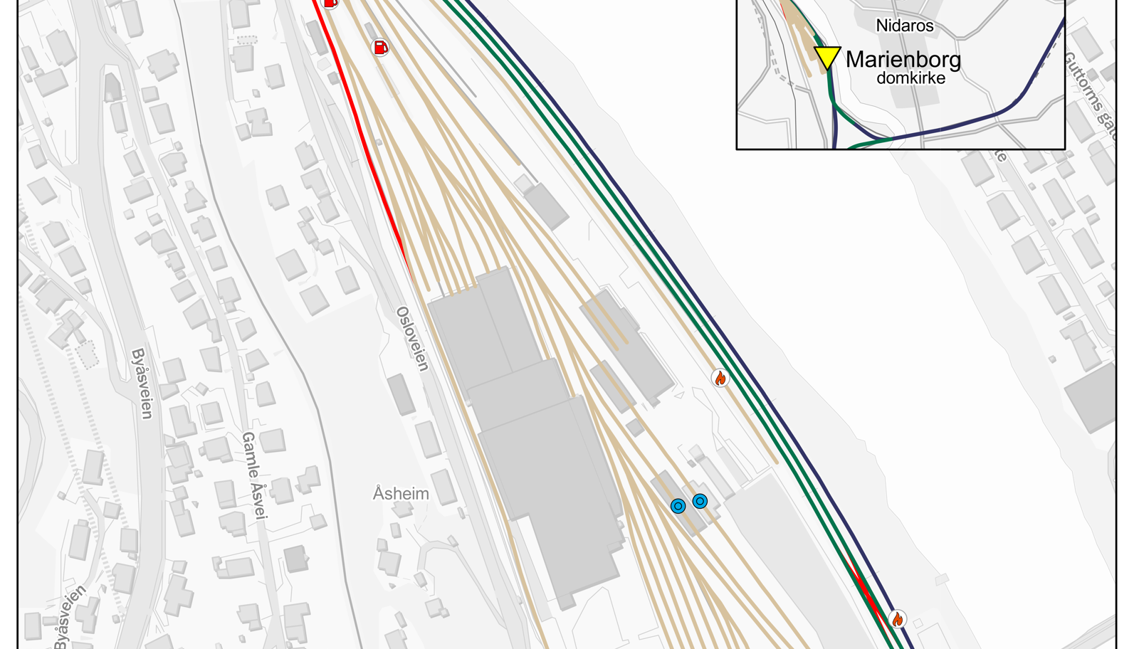 Overview of the stabling facility. Map.