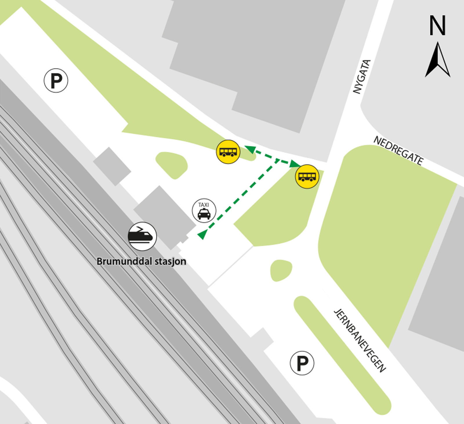 Bussene kjører fra bussholdeplassen Brumunddal stasjon.