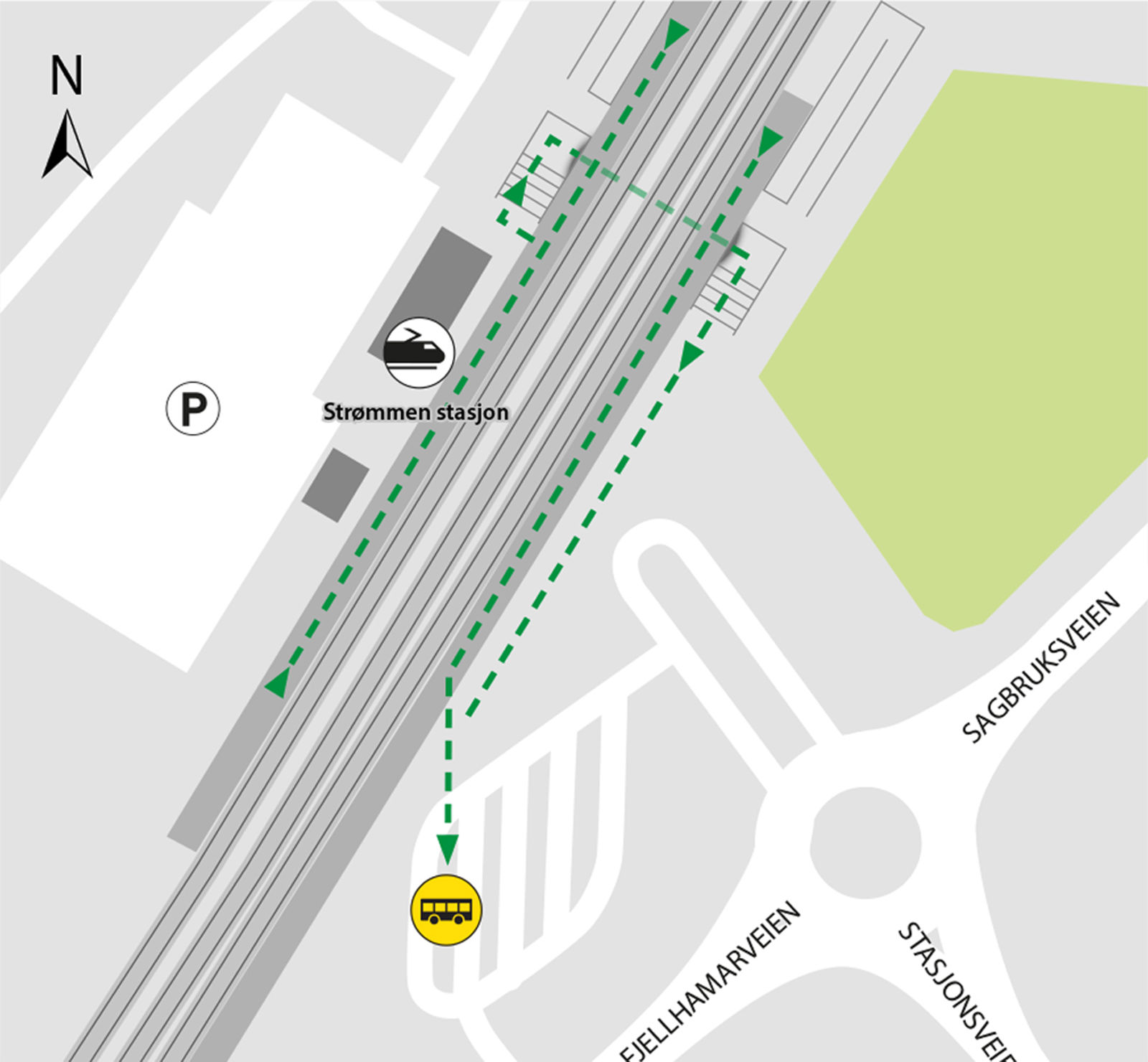Kartet viser at bussene kjører fra bussholdeplassen Strømmen Kollektivterminal, plattform 4.