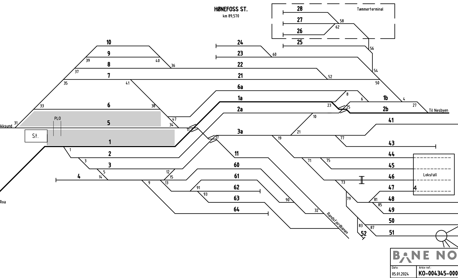 Track plan for Hønefoss station