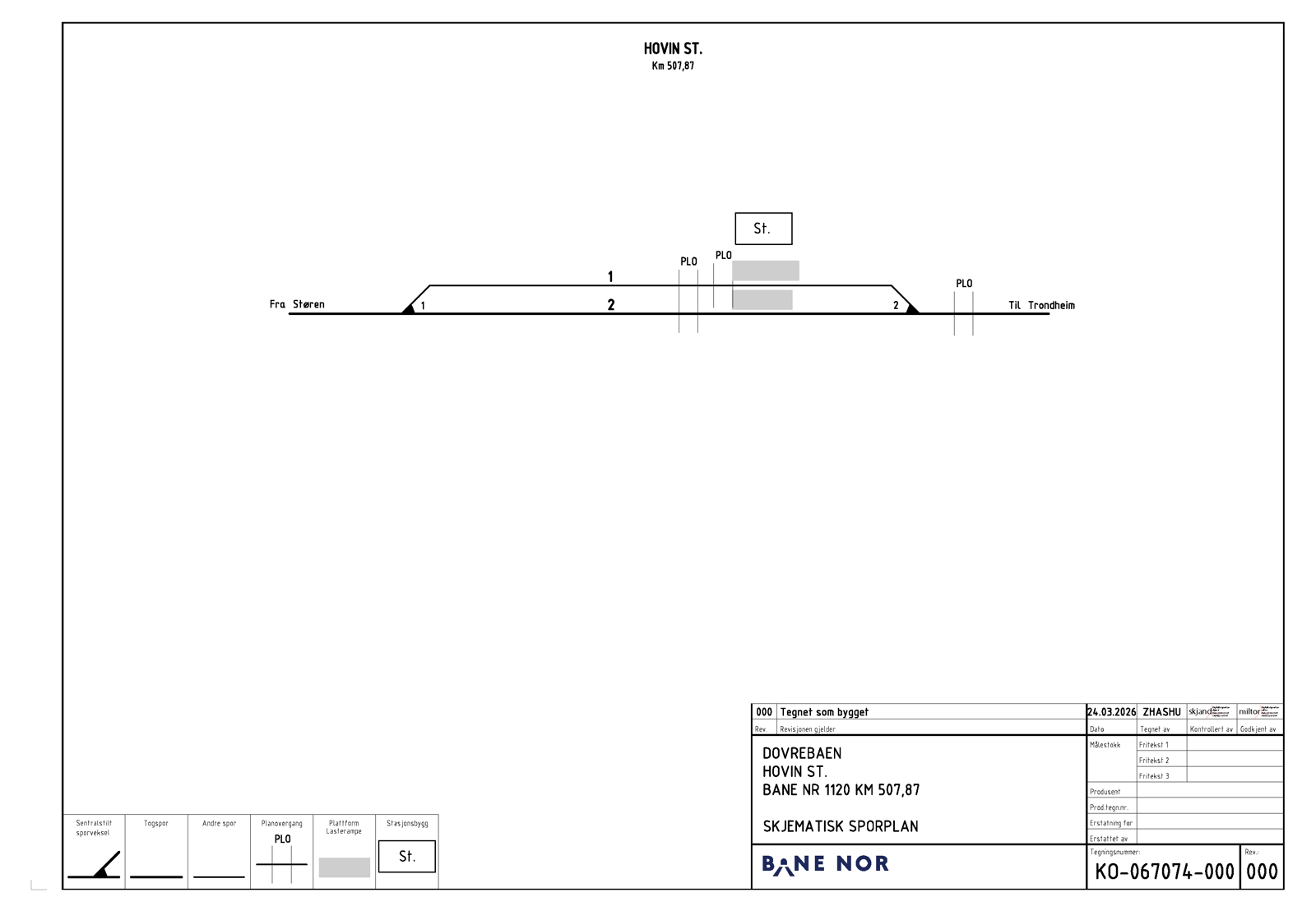 Schematic track plan for Hovin station.
