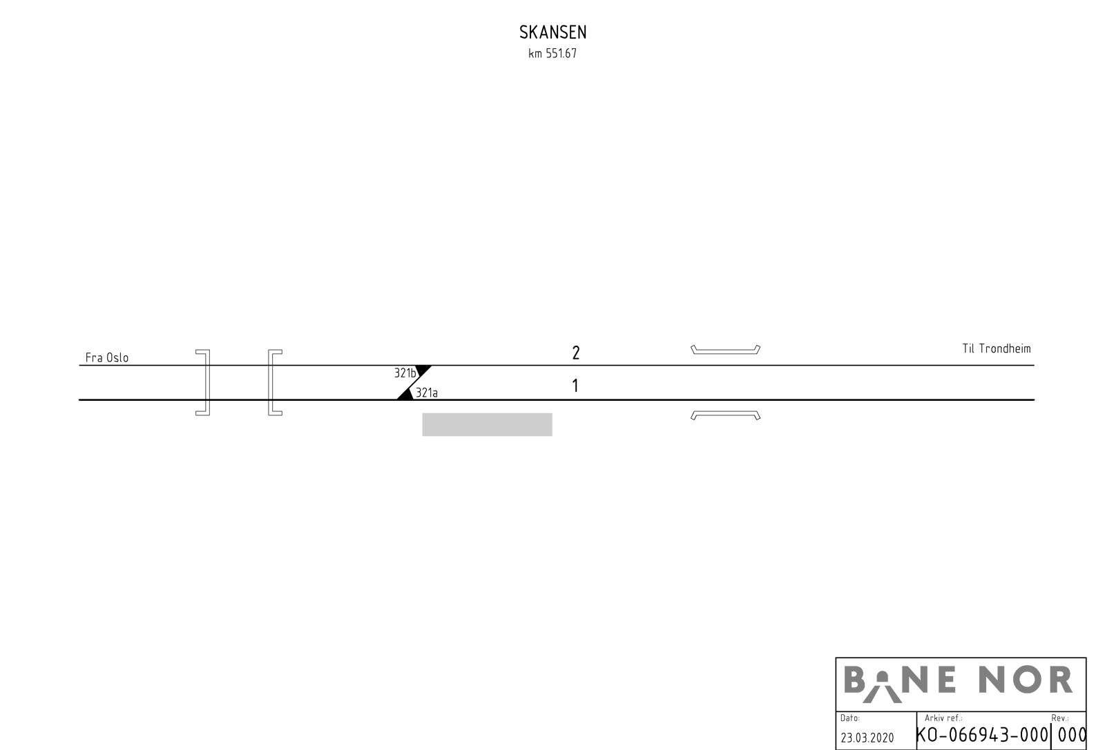 Skjematisk sporplan for Skansen stasjon.